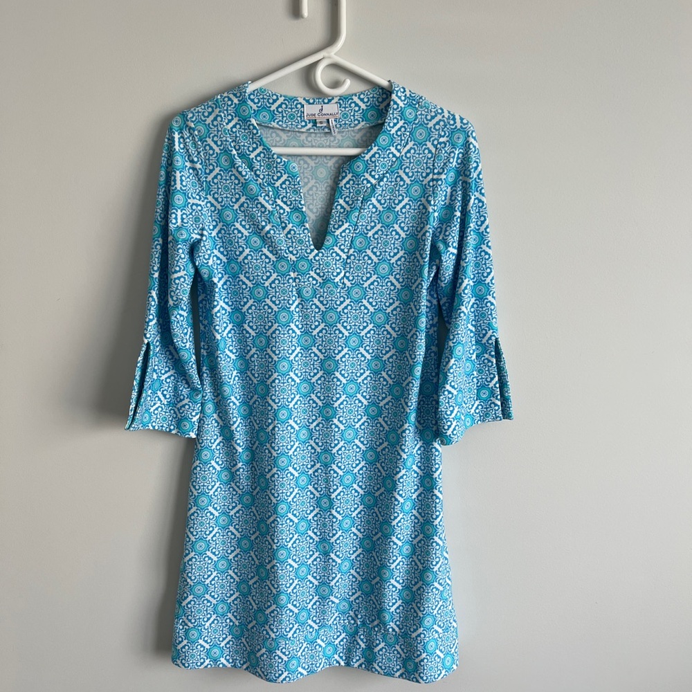 Jude Connally Stunning Turquoise 3/4 sleeve Shift Dress Or Cover Up🍭
Size: S